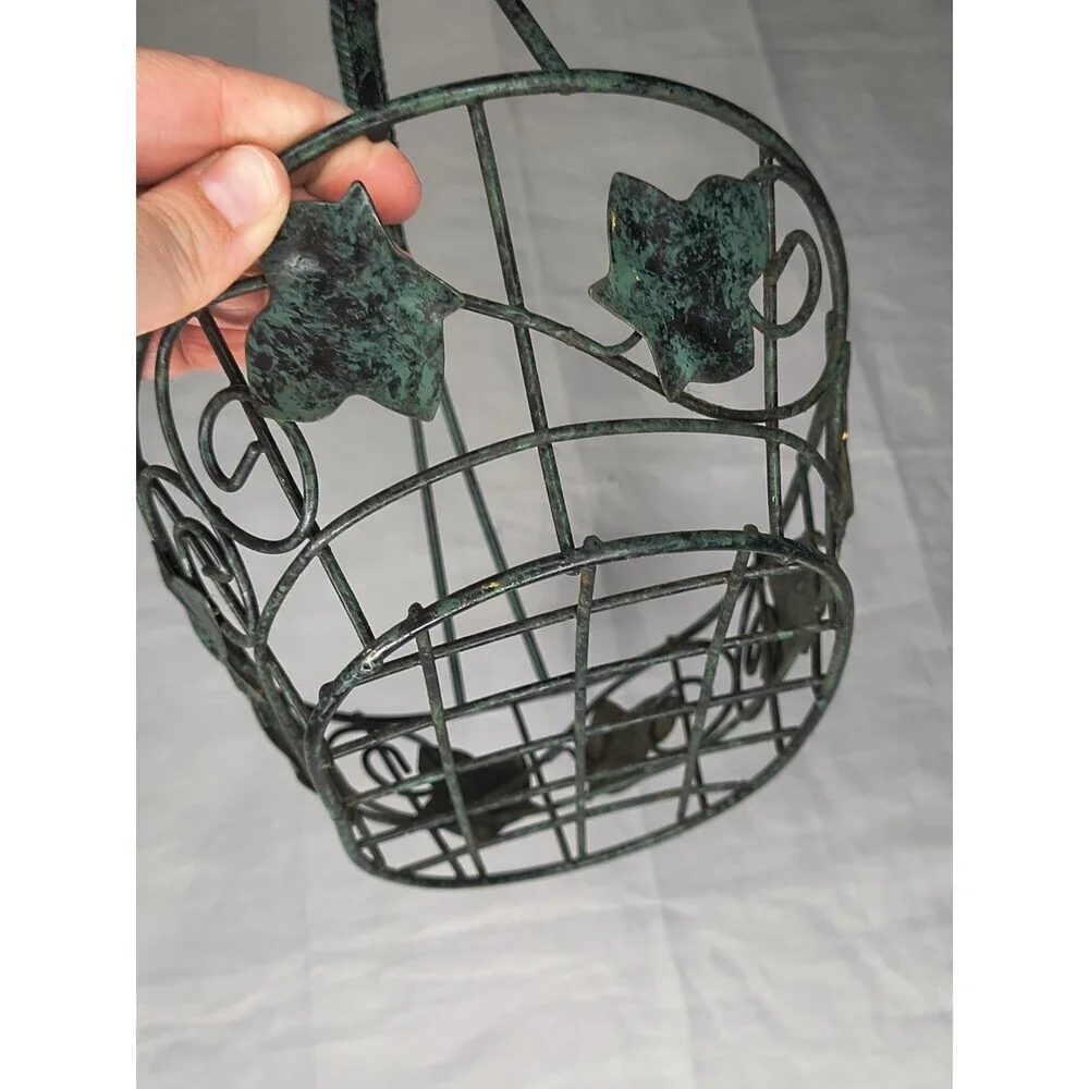 Decorative Wire Basket With Antique Green Leaf Accents Center Piece Egg Gather